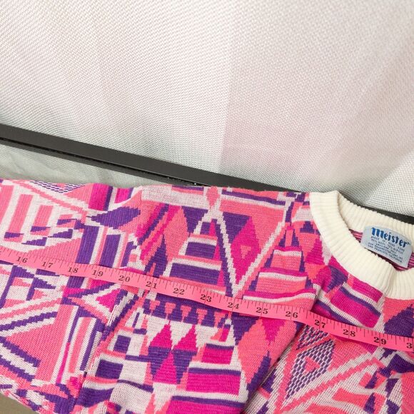 Vintage 80s Meister Sweater | Abstract Geometric Knit | Pink Purple Retro Size M - Picture 12 of 12
